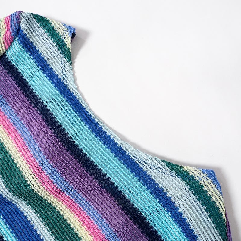 Boat Neck Long Sleeve Horizontal Stripe Knit Bodycon Mini Dress