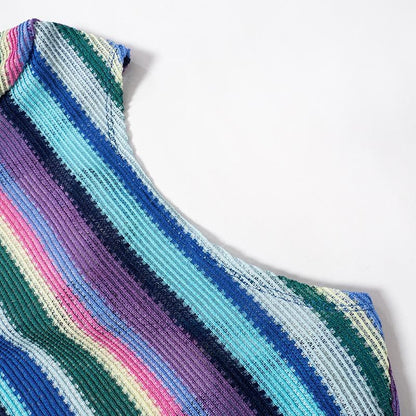 Boat Neck Long Sleeve Horizontal Stripe Knit Bodycon Mini Dress