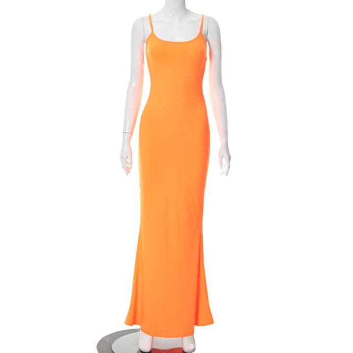 Spaghetti Strap Scoop Neck Mermaid Hem Bodycon Maxi Dress