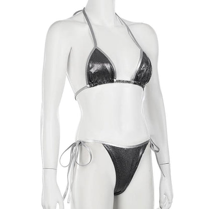 Halter polka dot metallic self tie pant set