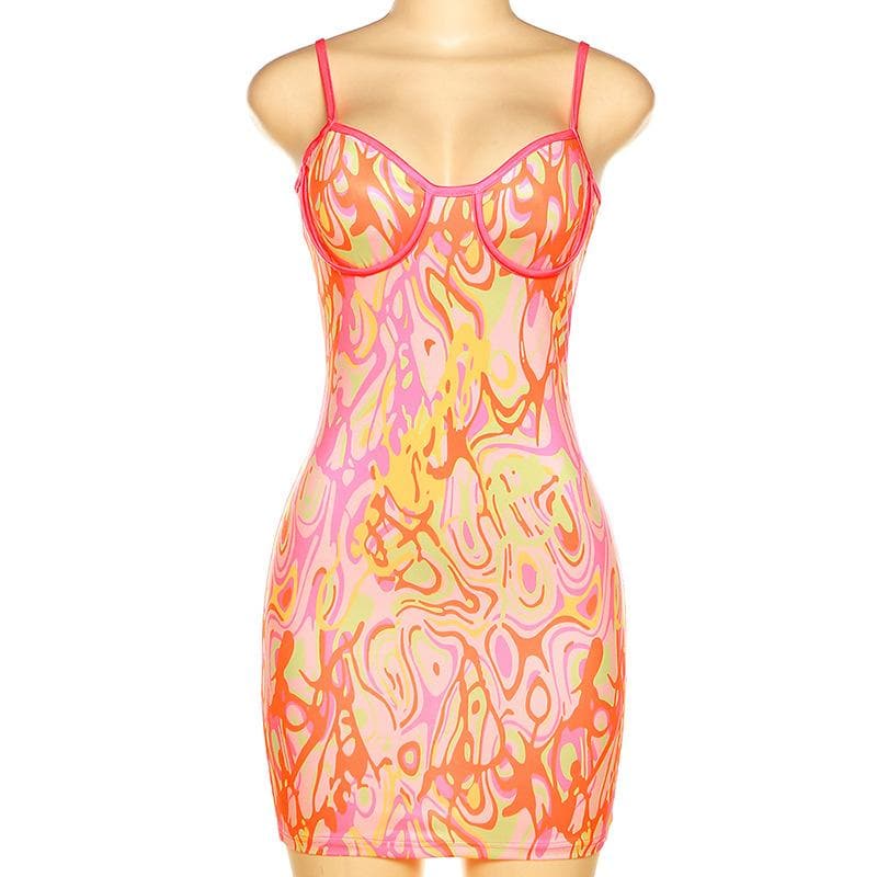 Sweetheart Neck Swirl Print Spaghetti Strap Cami Mini Dress
