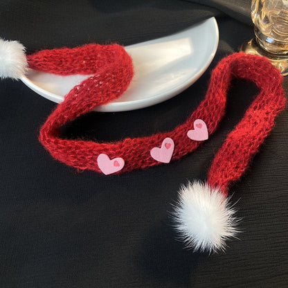 Fluffy knitted heart decor necklace