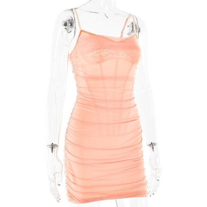 Cowl neck zip-up ruffle cami mini dress