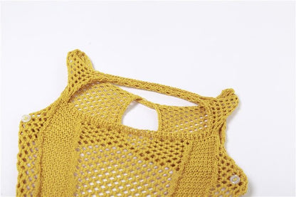 Knitted hollow out backless solid romper