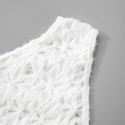 One shouler drawstring lace fluffy top