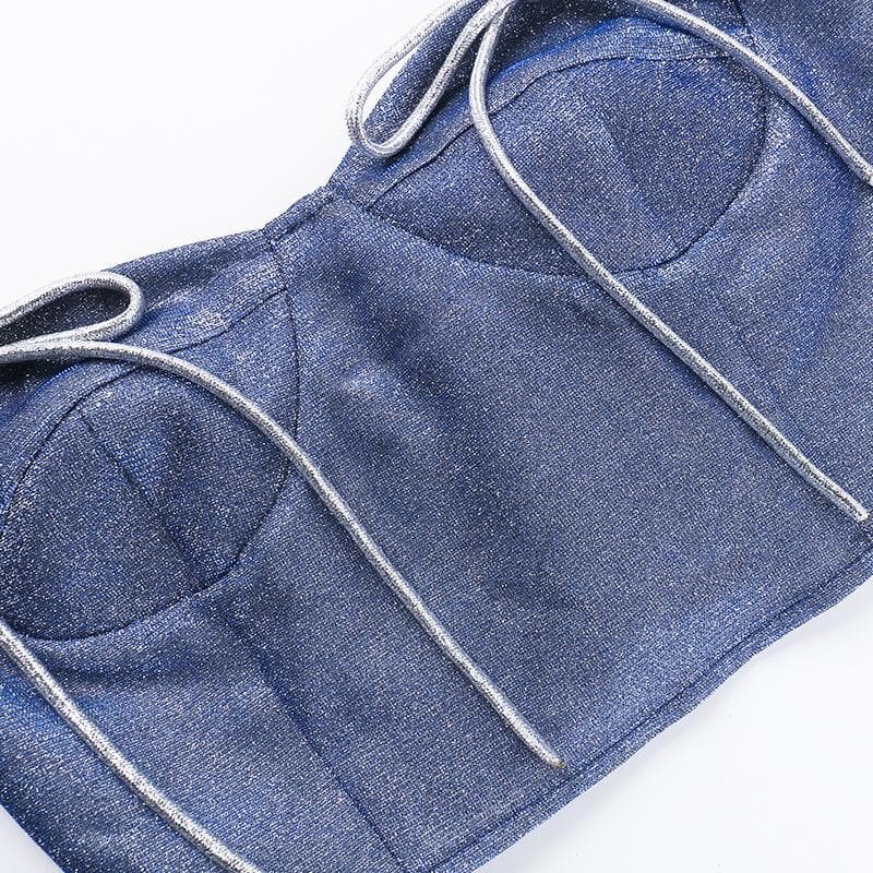 Sweetheart neck glitter stitch backless cami top