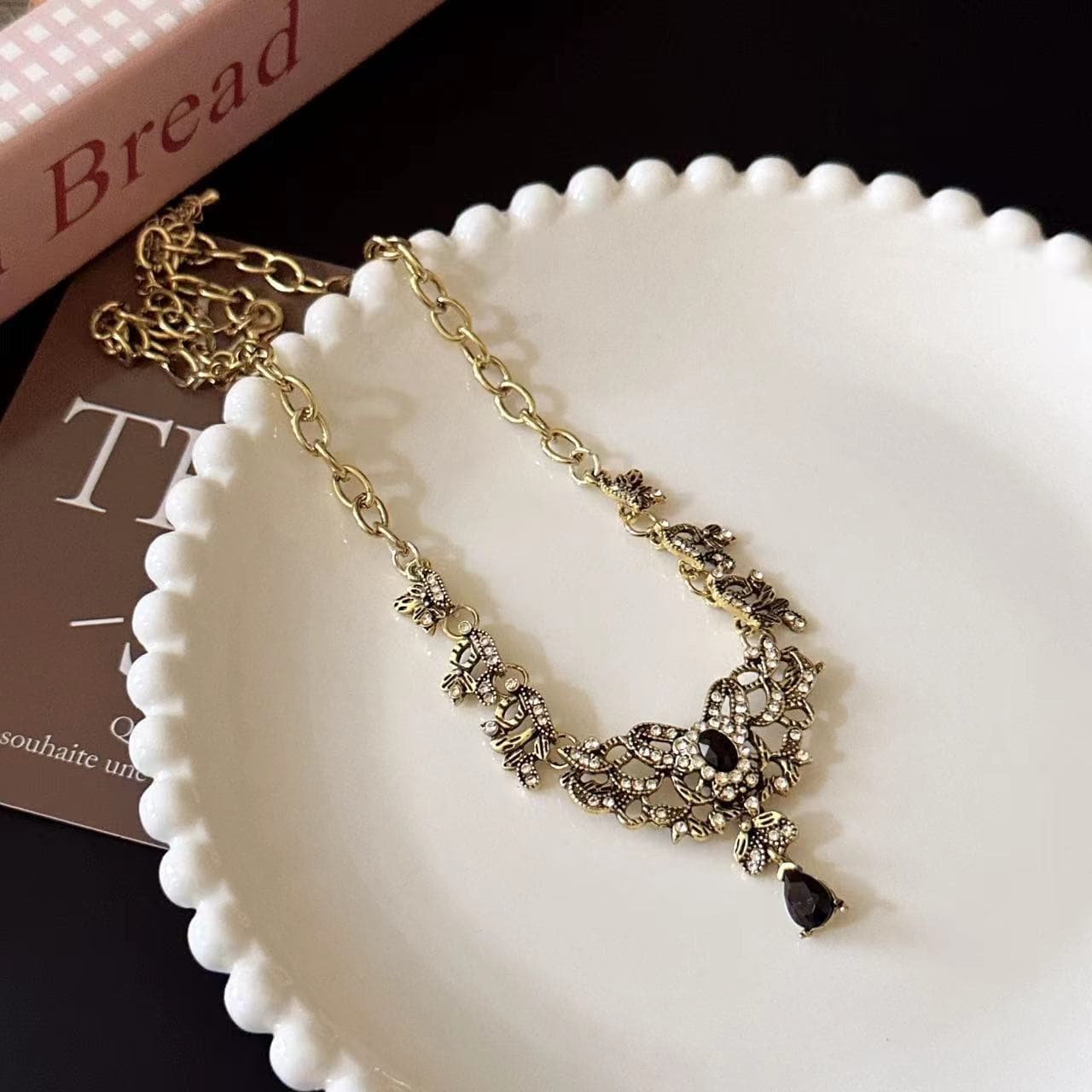 Butterfly pendant rhinestone necklace