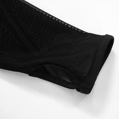 Gloves mesh long sleeve ruched v neck solid top