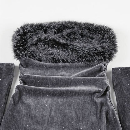 Fluffy gloves beaded tube mini dress