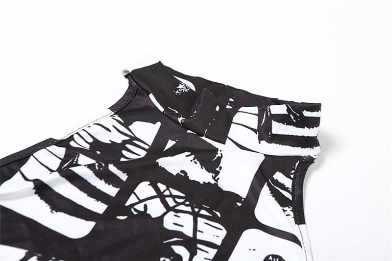 Graphic Collage Print Halter Neck Sleeveless Bodycon Mini Dress
