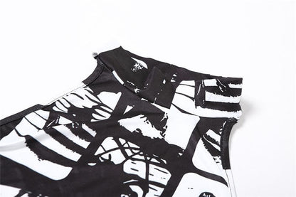 Graphic Collage Print Halter Neck Sleeveless Bodycon Mini Dress