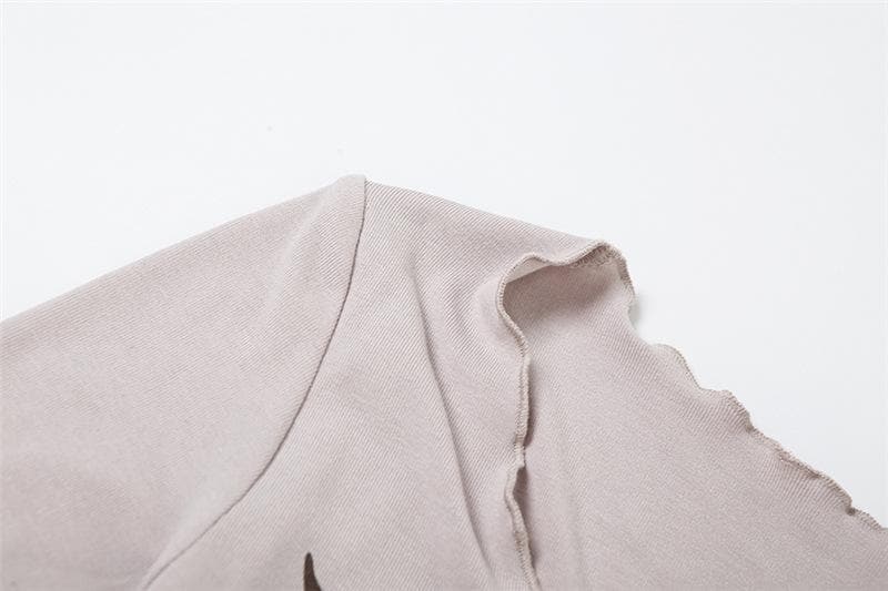 Butterfly pattern ruffle long sleeve contrast crop top