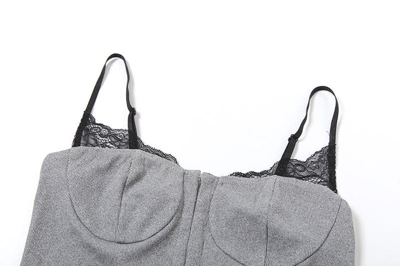 Ribbed lace hem button cami top