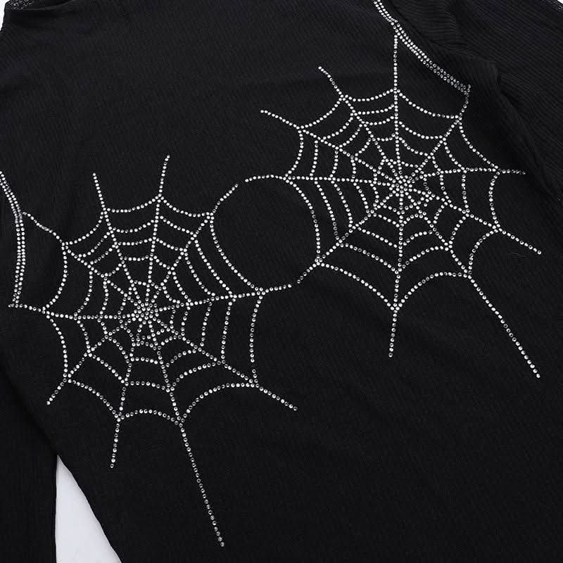 Long sleeve spider web beaded top
