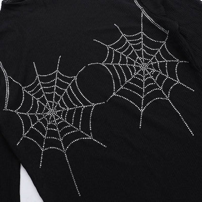 Long sleeve spider web beaded top