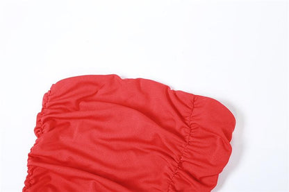 Ruched ruffle solid backless tube maxi dress