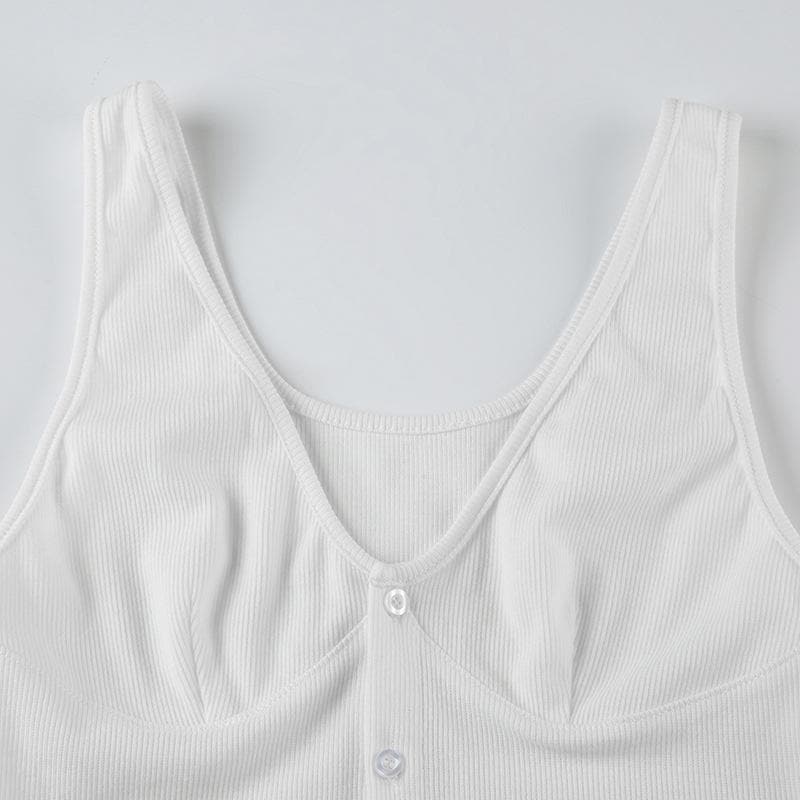 Sleeveless v neck button solid top