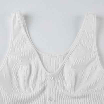 Sleeveless v neck button solid top
