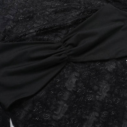 Crewneck long sleeve lace mini skirt set