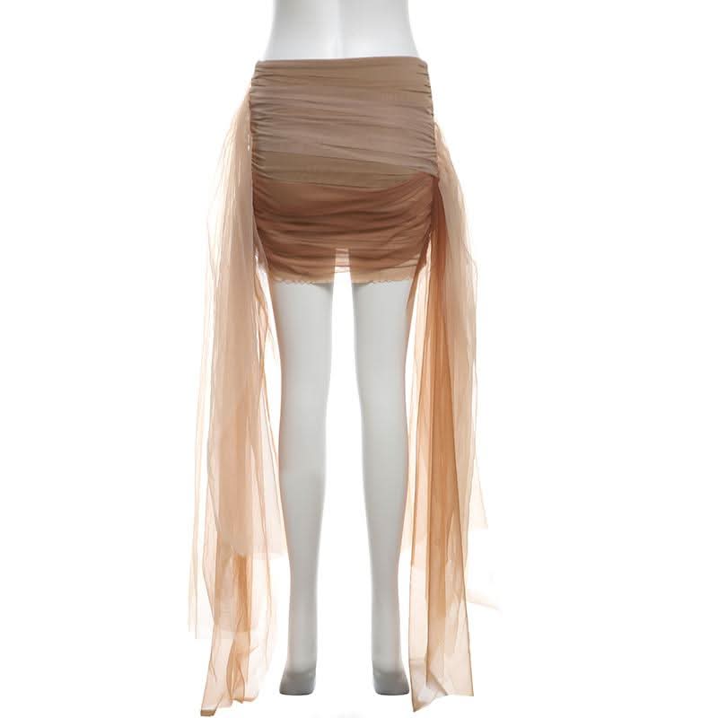 Ruched mesh contrast mini skirt