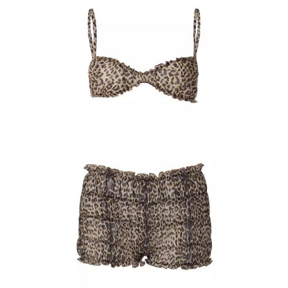 Leopard print ruffle ruched crop chiffon cami pant set