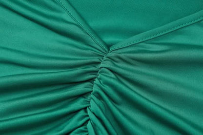 Ruched solid backless cowl neck cami maxi dress-final-sale