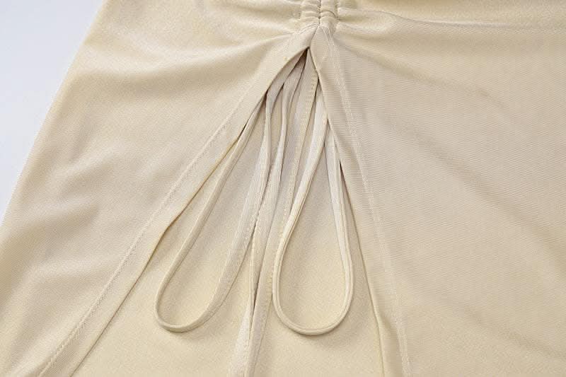 Halter drawstring solid slit hollow out o ring self tie cut out midi dress-final-sale