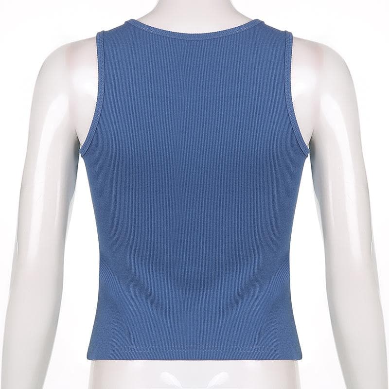 Round neck ribbed print beaded sleeveless top