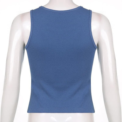 Round neck ribbed print beaded sleeveless top