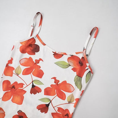 U neck backless slit flower print cami maxi dress