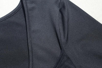 Long sleeve drawstring ruched patchwork jumpsuit