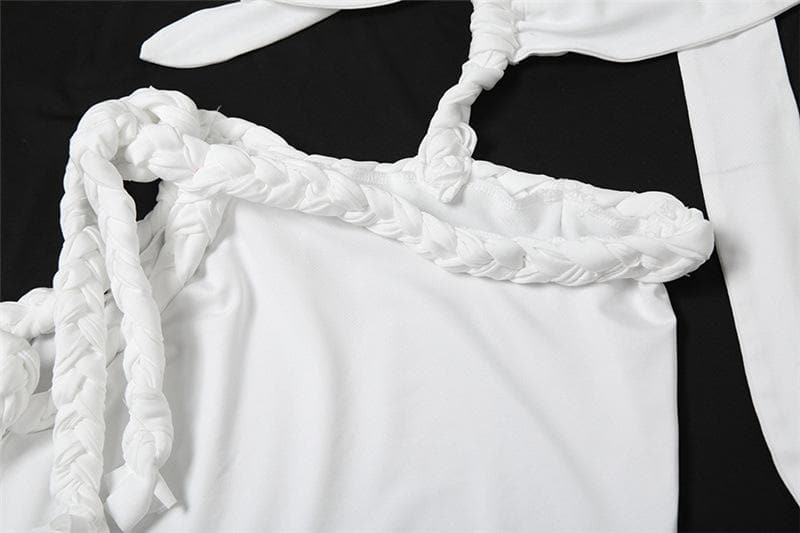 Irregular one shoulder high slit o ring self tie maxi dress