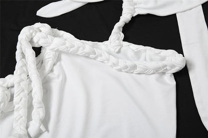 Irregular one shoulder high slit o ring self tie maxi dress