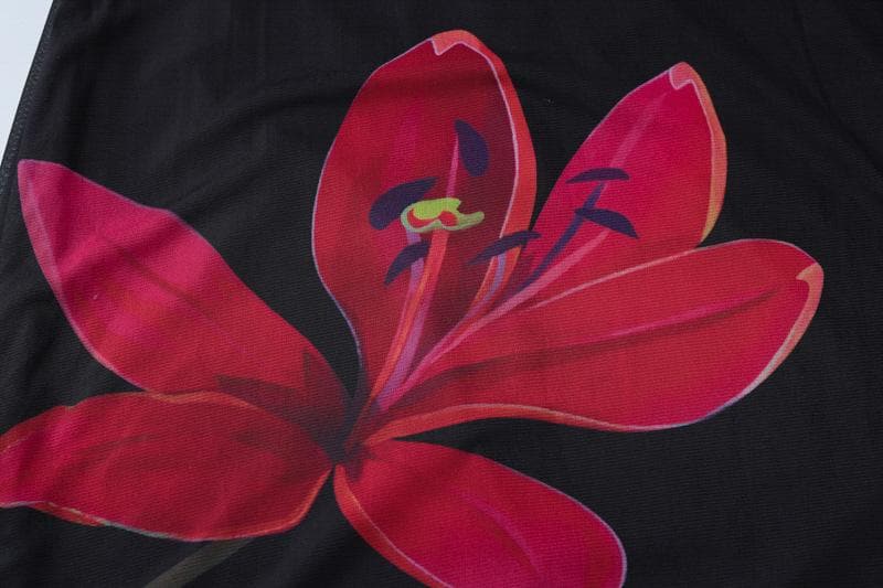 Flower print knotted backless tube maxi dress