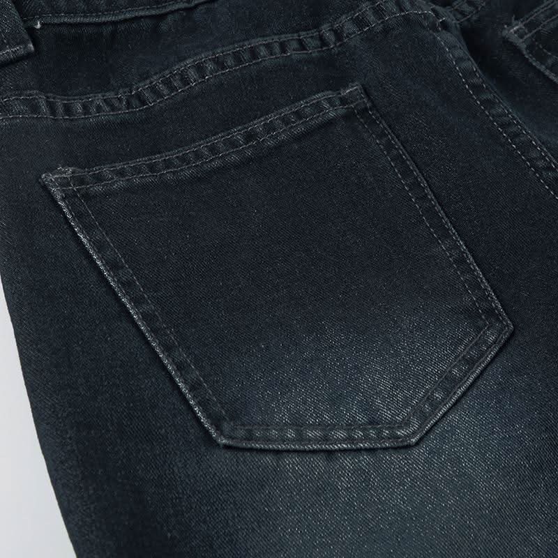 Button zip-up pocket contrast low rise jeans