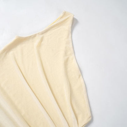 Sleeveless one shoulder ruched ruffle mesh top