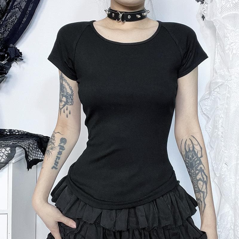 Short sleeve round neck print mesh top