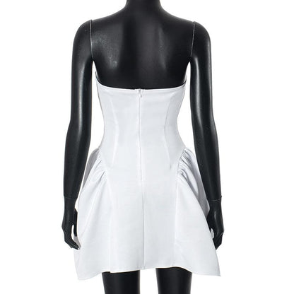 Ruched zip-up backless stitch tube mini dress