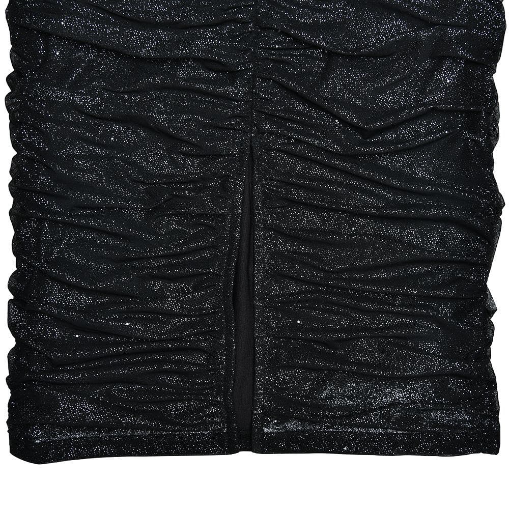 High neck ruched glitter zip-up slit backless maxi dress