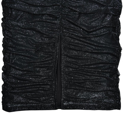 High neck ruched glitter zip-up slit backless maxi dress