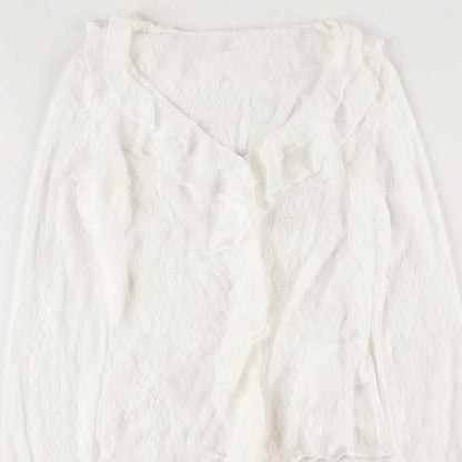 Long sleeve ruffle lace see through top