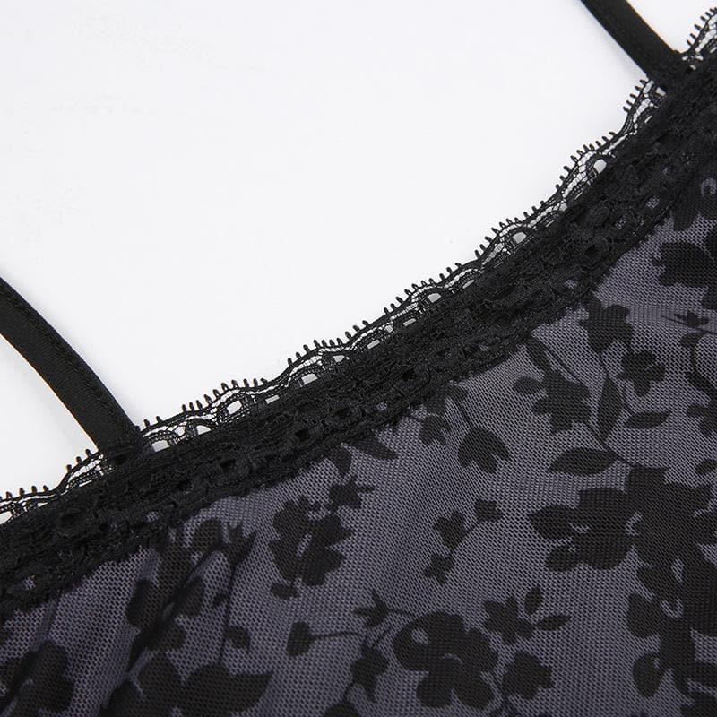 Lace hem mesh ruffle backless cami midi dress