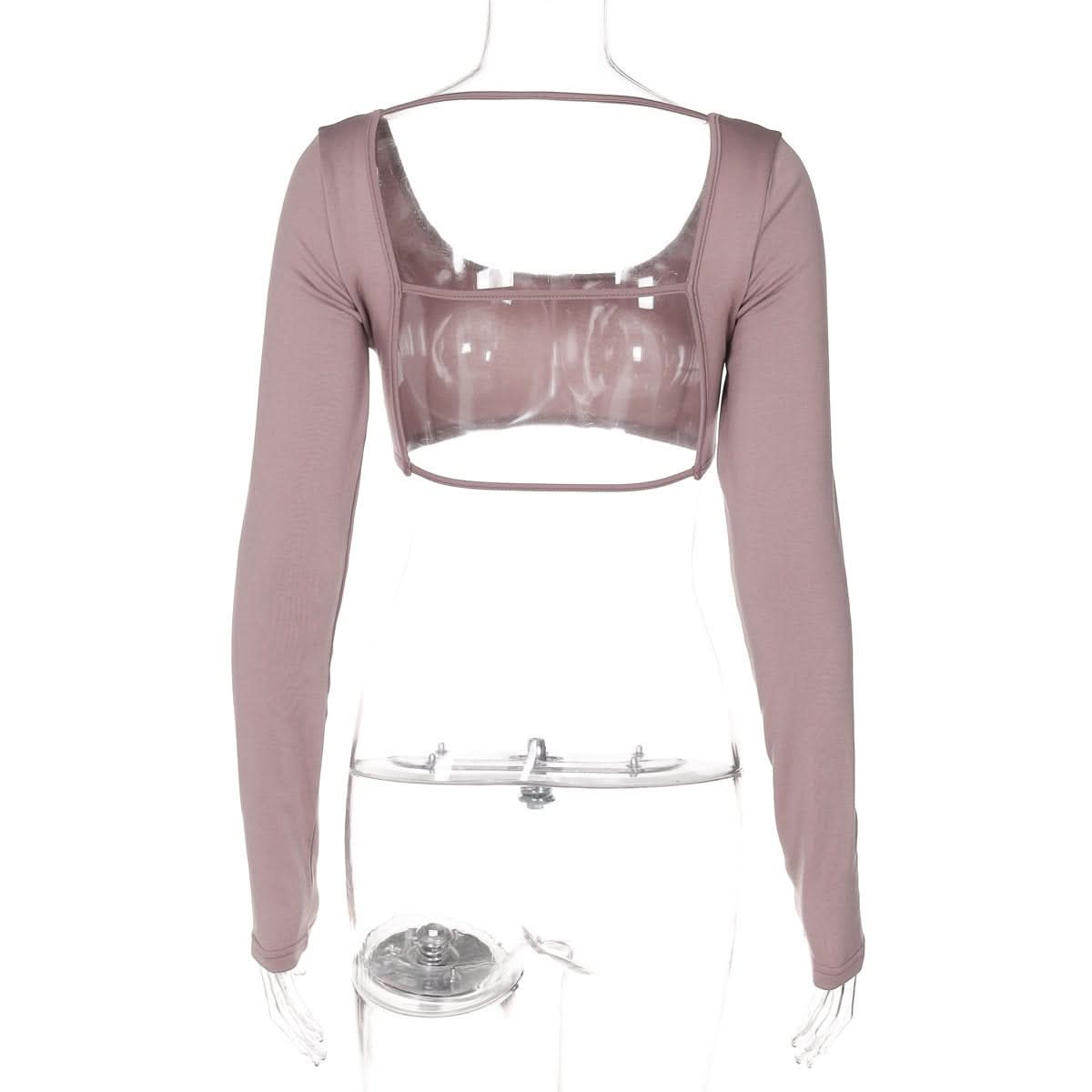 Long sleeve u neck backless solid top
