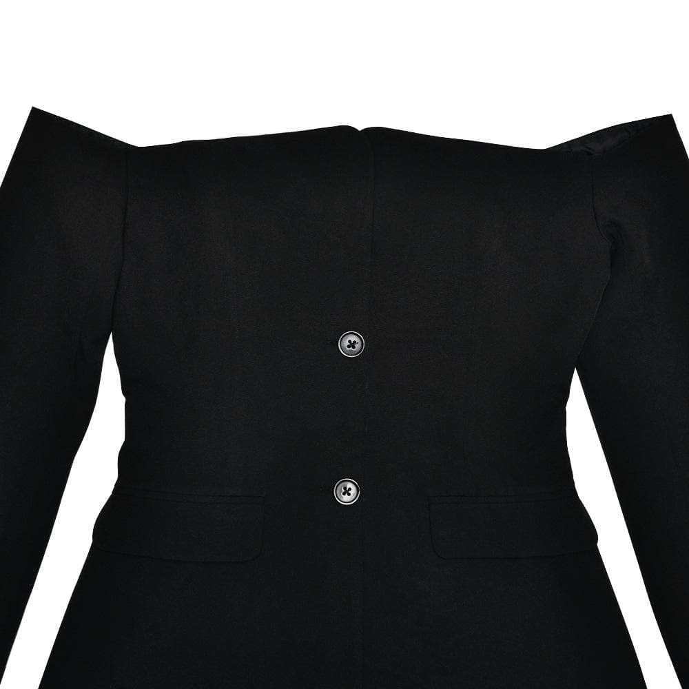Long sleeve off shoulder button pocket mini dress