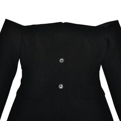 Long sleeve off shoulder button pocket mini dress