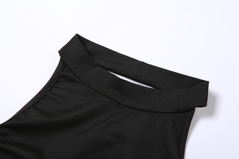 Halter backless slit solid sleeveless hollow out cut out maxi dress