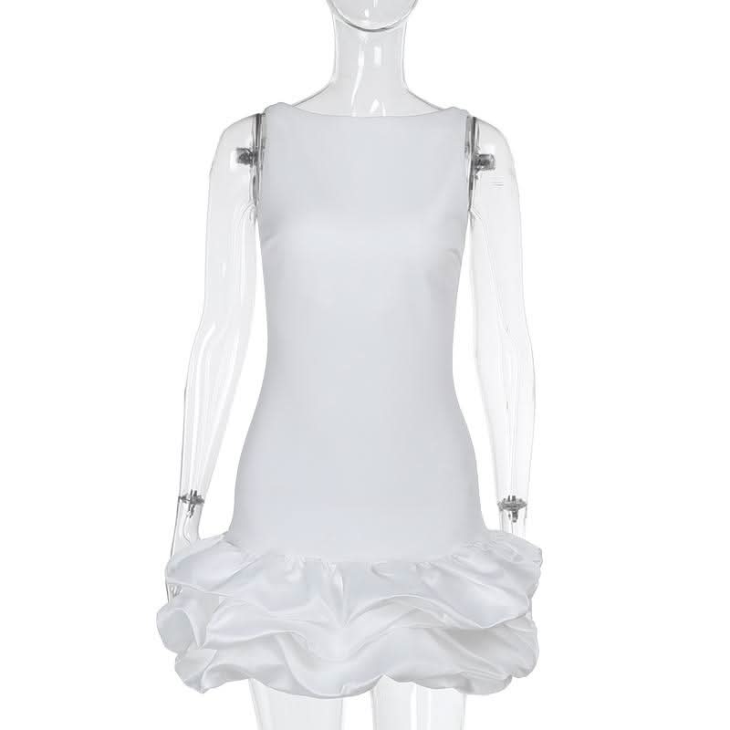Zip-up ruched solid backless mini dress