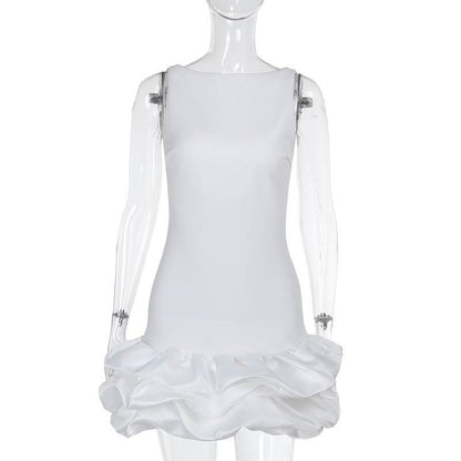 Zip-up ruched solid backless mini dress
