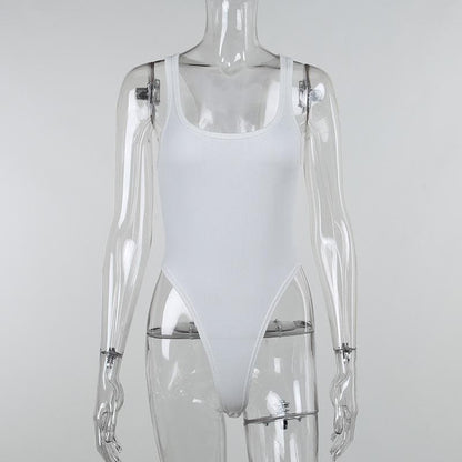 Ribbed sleeveless u neck solid bodysuit