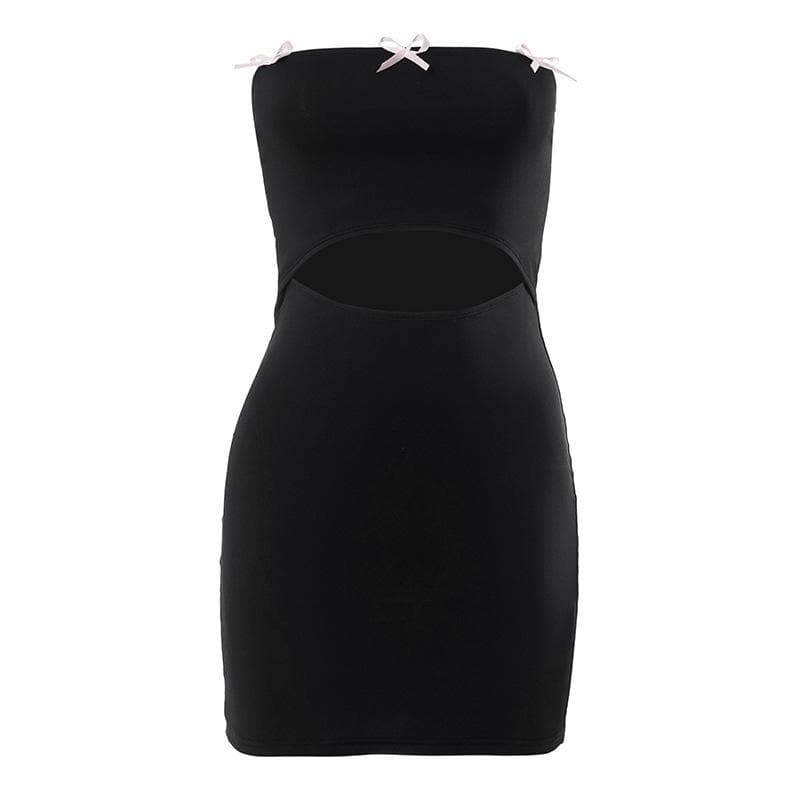 Hollow out bowknot solid backless tube cut out mini dress